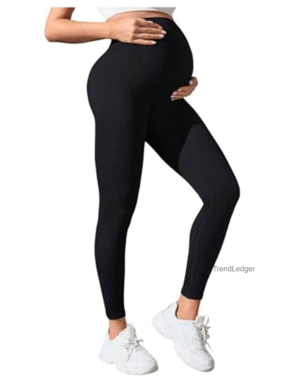 Maternity High Waisted Ribbed Leggings Over Belly Yoga Pants Stretch